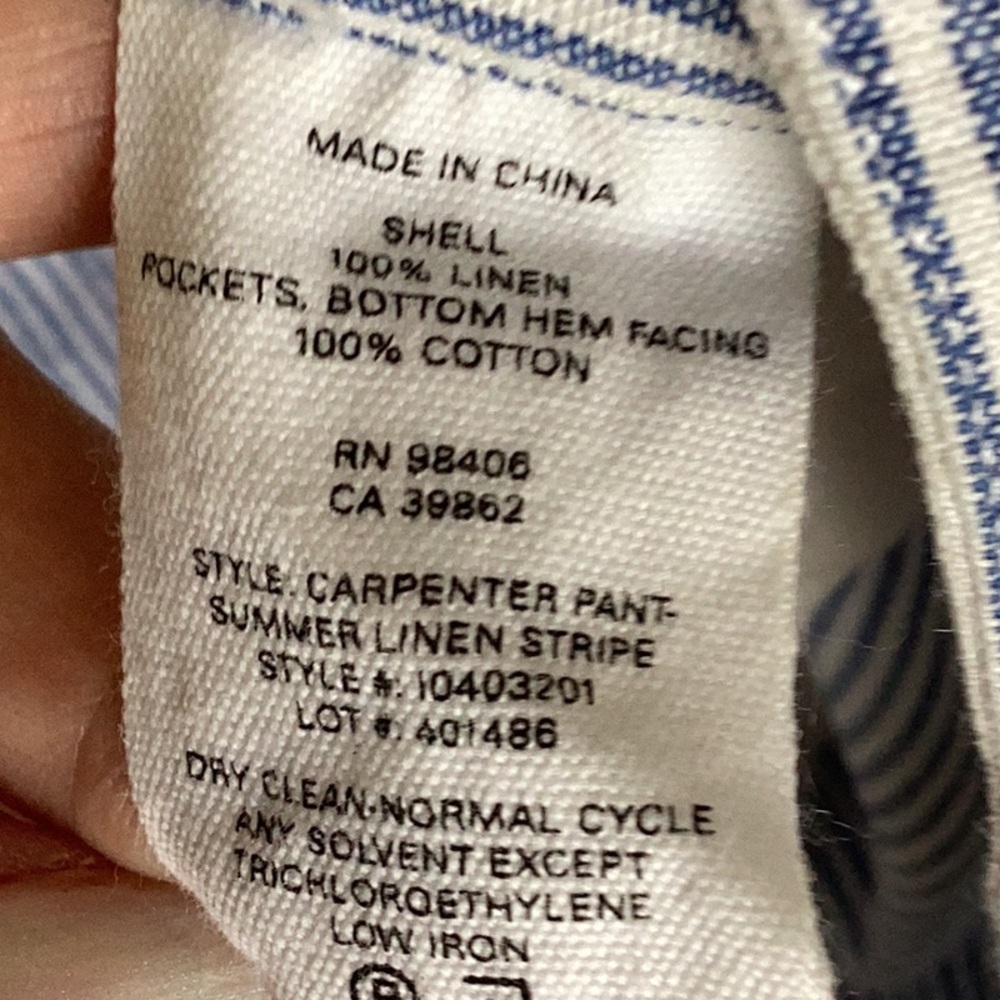 THEORY Carpenter Pants Linen Stripe Blue and White Wide Leg - Picture 10 of 10